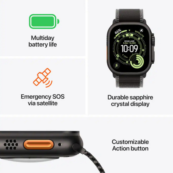 Apple Watch Ultra 3 (GPS+Cellular) 49mm Titanium Case with Black/Charcoal Trail Loop - M/L - Black - 03